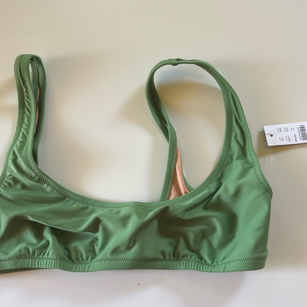 J. Crew Green Bikini Top Ribbed Trim Size M